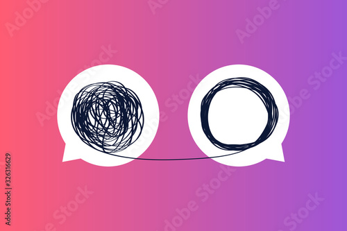 message icons showing the unraveling of a tangled line. metaphor for a mentor or coach in business