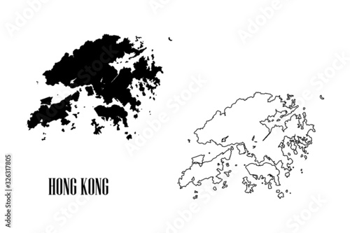 Hong Kong map vector, isolated on white background. Black template, flat earth. Simplified, generalized with round corners.