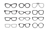 glasses silhouette. plastic fashion cool models of different stylish glasses frames. vector monochrome symbols set