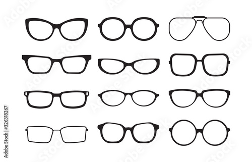 glasses silhouette. plastic fashion cool models of different stylish glasses frames. vector monochrome symbols set