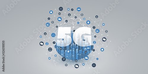 Smart City, IoT and 5G Mobile Networks - Digital Technology Design Concept with Icons