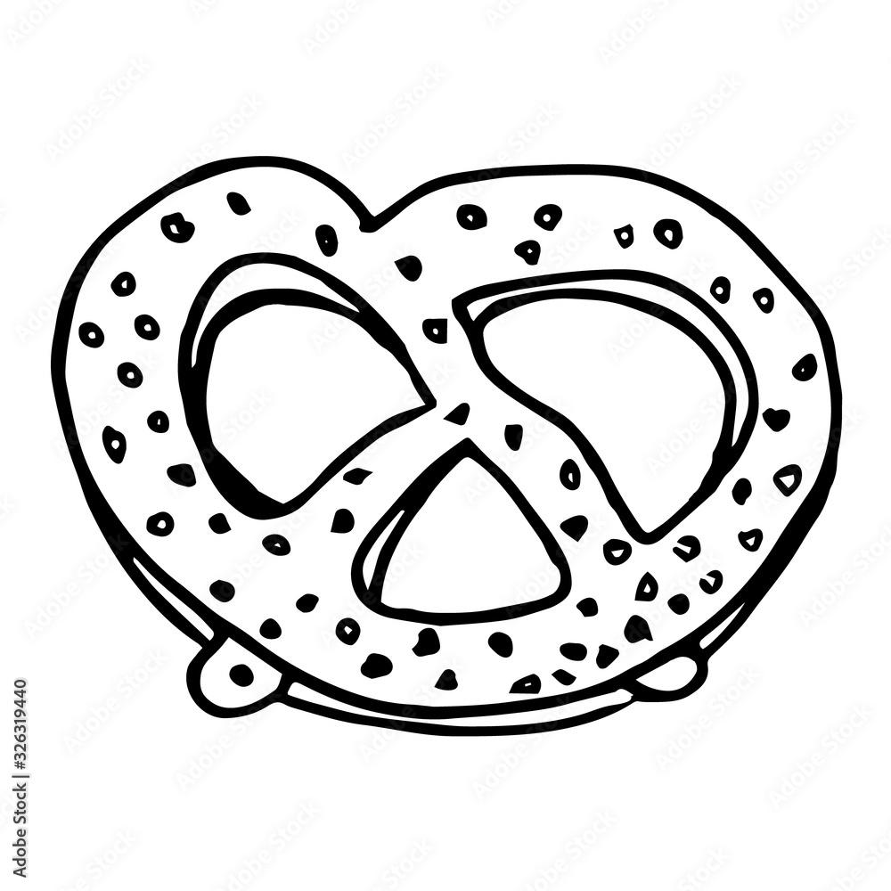 Hand drawn pretzel with salt on top. Sketch. Line art vector isolated element Hand drawn pretzel with salt on top. Sketch. Line art vector isolated element