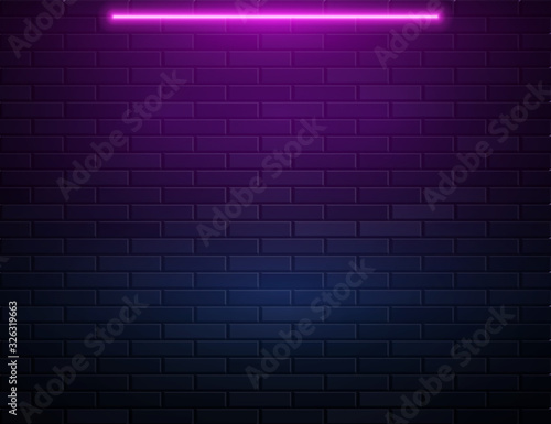 Retro Abstract Blue And Purple Neon Lights On Black Brick Wall