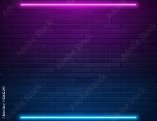 Retro Abstract Blue And Purple Neon Lights On Black Brick Wall