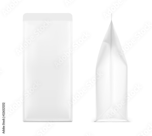 Realistic food bags isolated on white background. Side and front view. Vector illustration. Can be use for template your design, presentation, promo, ad. EPS 10.	