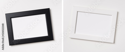 top view of white and black wood photo frame