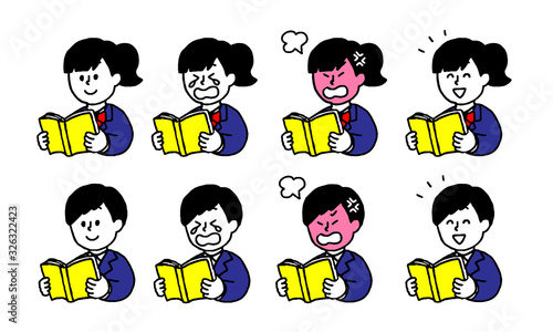本を読むブレザー学生男子女子セット（シンプル）