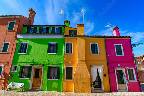 Burano island, famous for its colorful fishermen's houses, in Venice, Italy