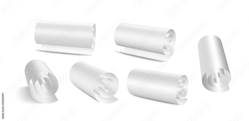 Vector white realictic paper roll. Medieval rolled parchment Vector white realictic paper roll. Medieval rolled parchment