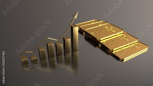 Bilde på lerret Rising gold prices on the stock market. 3d illustration.