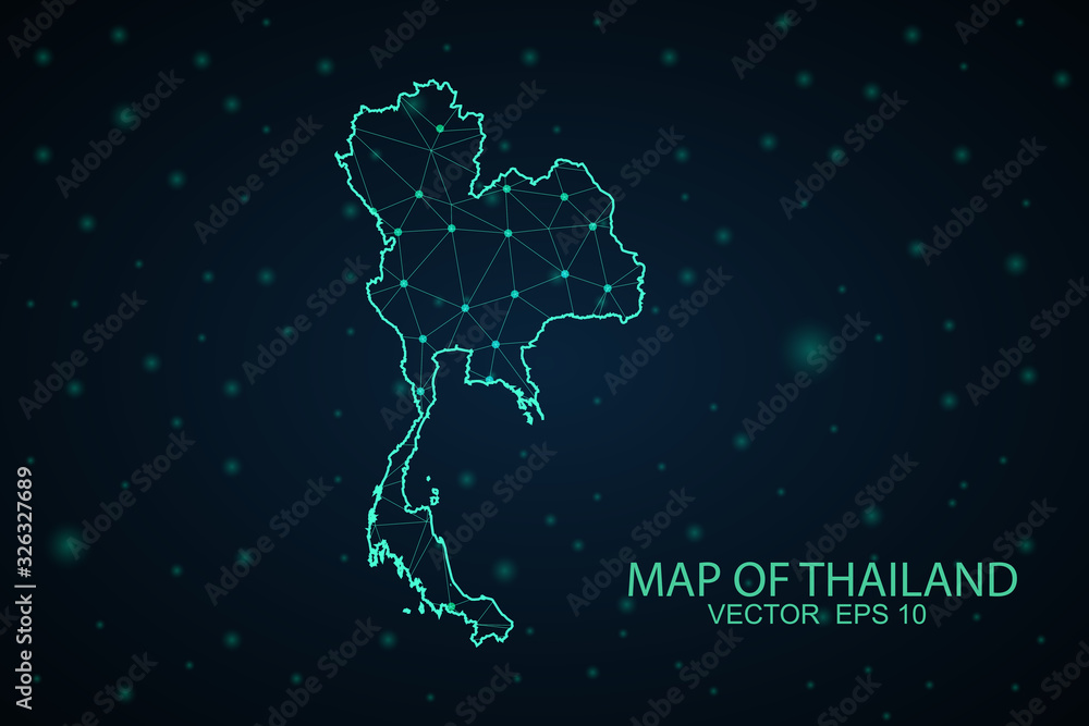 Map of Thailand. Wire frame 3D mesh polygonal network line, design sphere, dot and structure. communications map of Thailand. Vector Illustration EPS10.