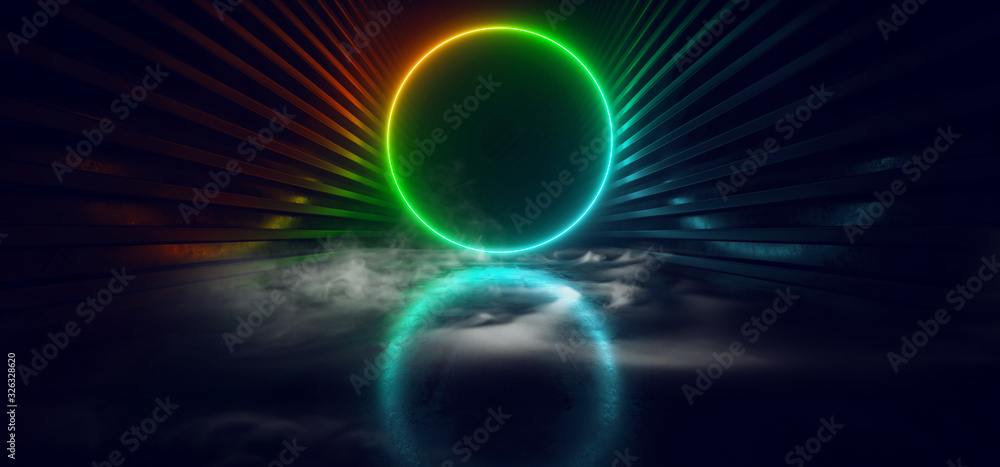 Smoke Rectangle Circle Gradient Neon Laser Red Green Blue Glowing Electric Fluorescent Dark Tunnel Sci Fi Futuristic Hallway Corridor Garage Concrete GRunge 3D Rendering Smoke Rectangle Circle Gradient Neon Laser Red Green Blue Glowing Electric Fluorescent Dark Tunnel Sci Fi Futuristic Hallway Corridor Garage Concrete GRunge 3D Rendering