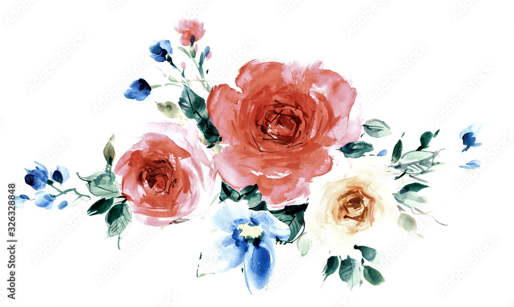 Obraz Flowers watercolor illustration.Manual composition.Big Set watercolor elements.