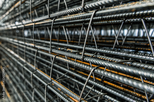 Cuadro en lienzo Ready-made frames for reinforced concrete piles. Close-up shot.