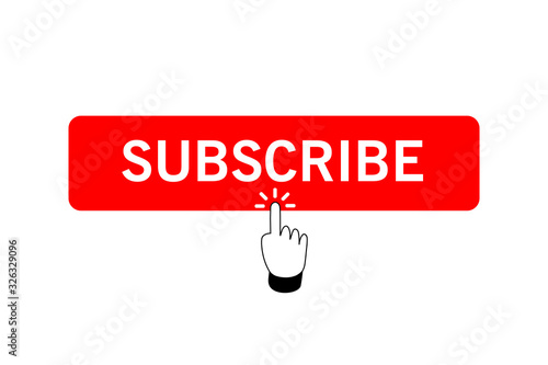 Subscribe icon shape sign. Red button subscribe to channel, blog. Social media logo symbol. Vector illustration image. Isolated on white background.