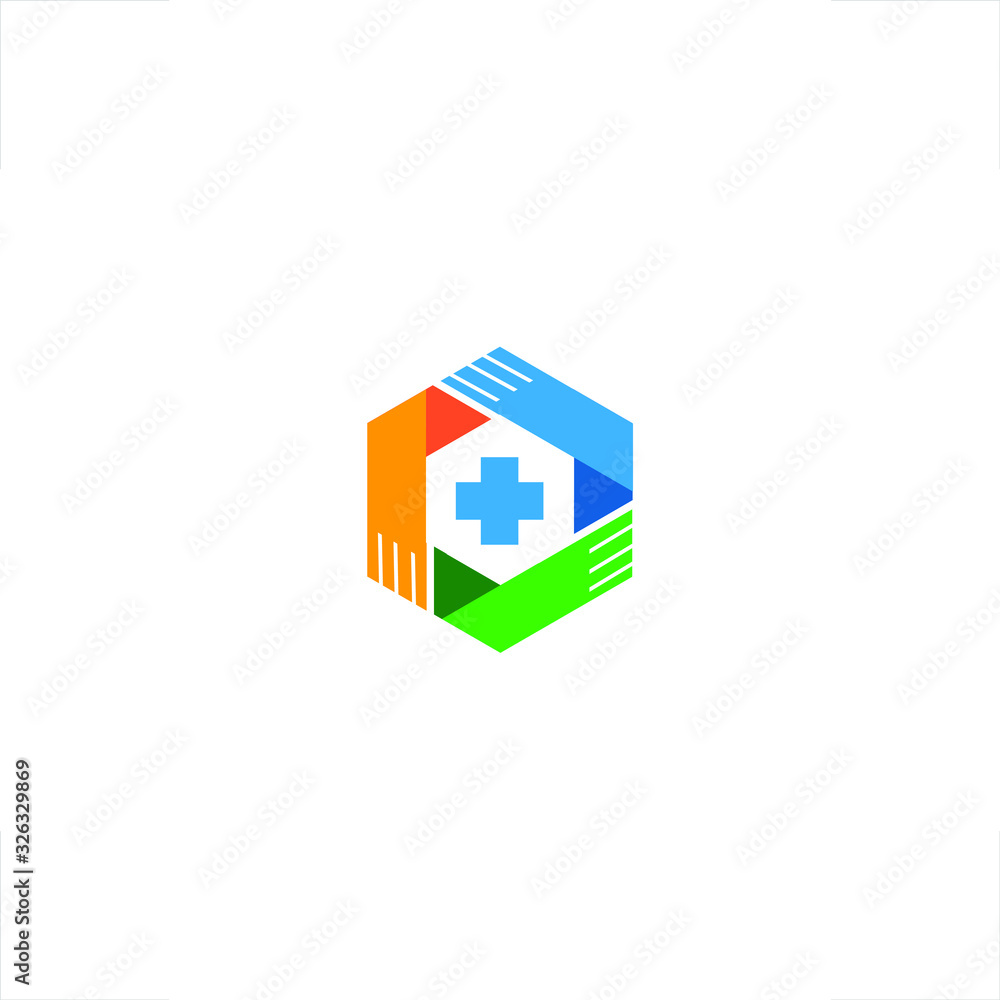 Health logo hexagon medical hands design Health logo hexagon medical hands design