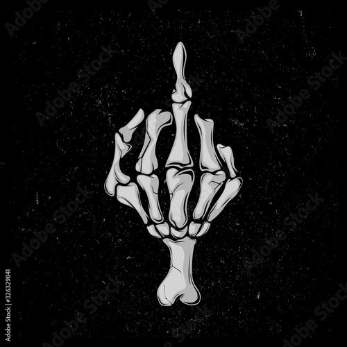 Bones hand shows middle finger. Cartoon style. Vector illustration.