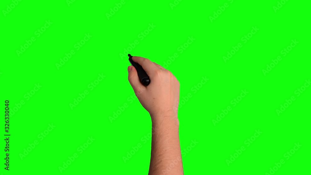 Man hand drawing with pen on chroma key green screen background Man hand drawing with pen on chroma key green screen background