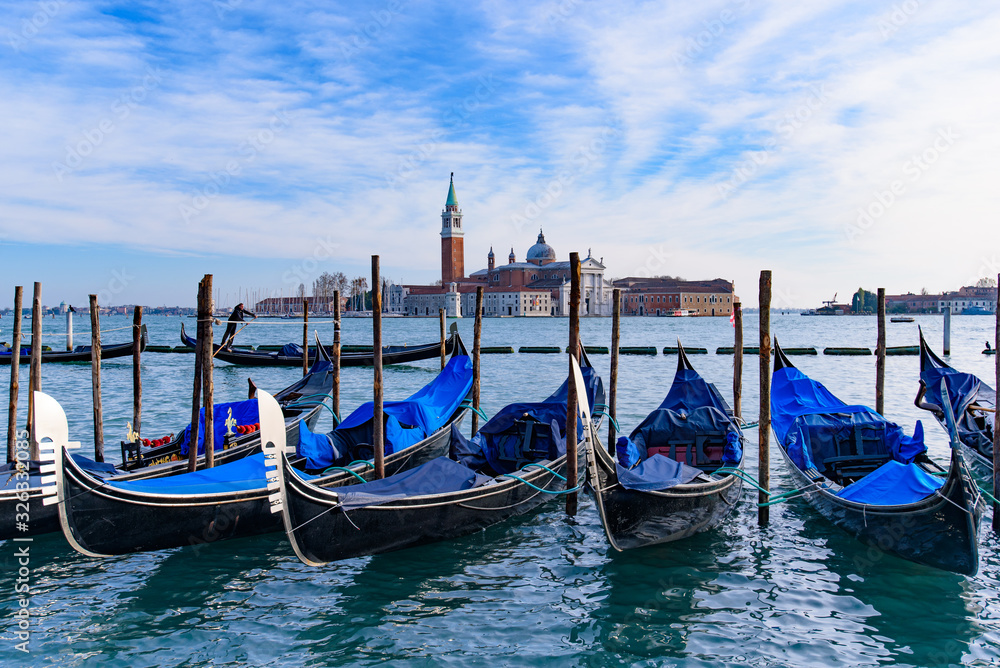 Church of San Giorgio Maggiore with gondolas, Venice, Italy