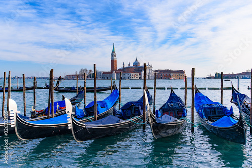 Church of San Giorgio Maggiore with gondolas  Venice  Italy