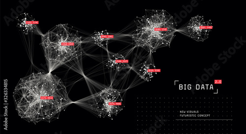 Big data concept visualization. Distributed network. Social media graph. Information clustering.
