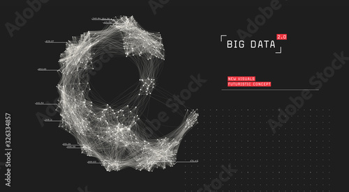 Big data visualization. Futuristic global data concept. Cluster computing network. Social media connections. Globe of connected nodes.