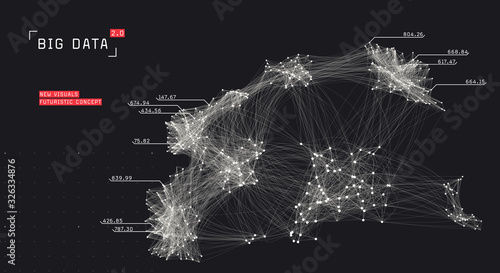 Fototapeta Naklejka Na Ścianę i Meble -  Big data visualization. Cluster computing network. Social media connections. System of connected nodes.