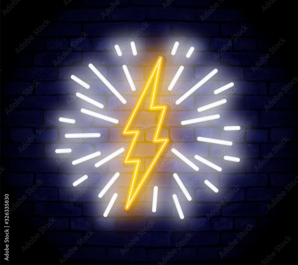 Lightning bolt neon sign. Vector design template. Highvoltage neon
