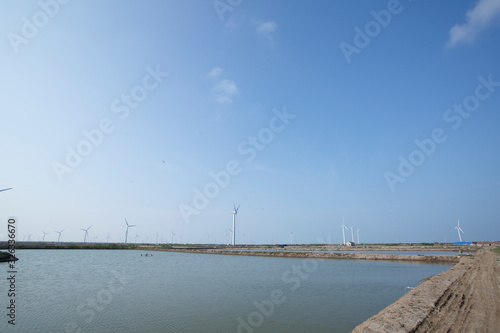 Wind turbines along the coast of Jiangsu Province