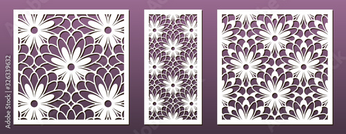 Laser cut pamels template, vector set. Abstract geometric pattern. Stencils, die for metal cutting, paper art, fretwork, wood carving, card background, wall panel design.