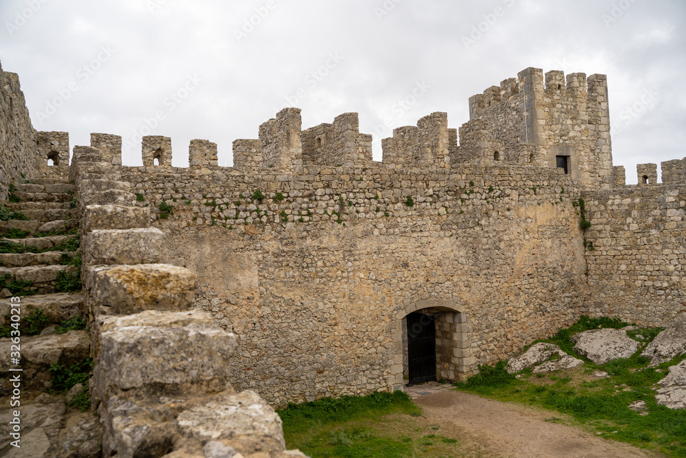 Ruins of the Sesimbra castle fort walls in Portugal