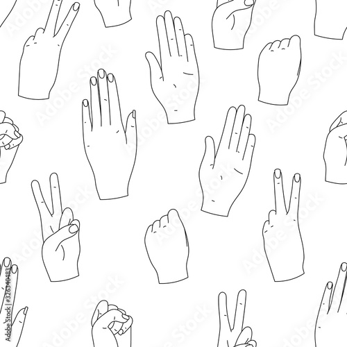 Rock paper scissors hand game. seamless pattern. vector background. trendy style. girls