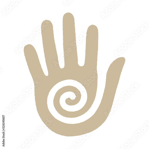 Vector esoteric icon hand with spiral. Isolated on white background