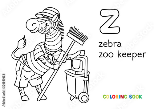 Zebra zoo keeper coloring book. Animal Alphabet Z
