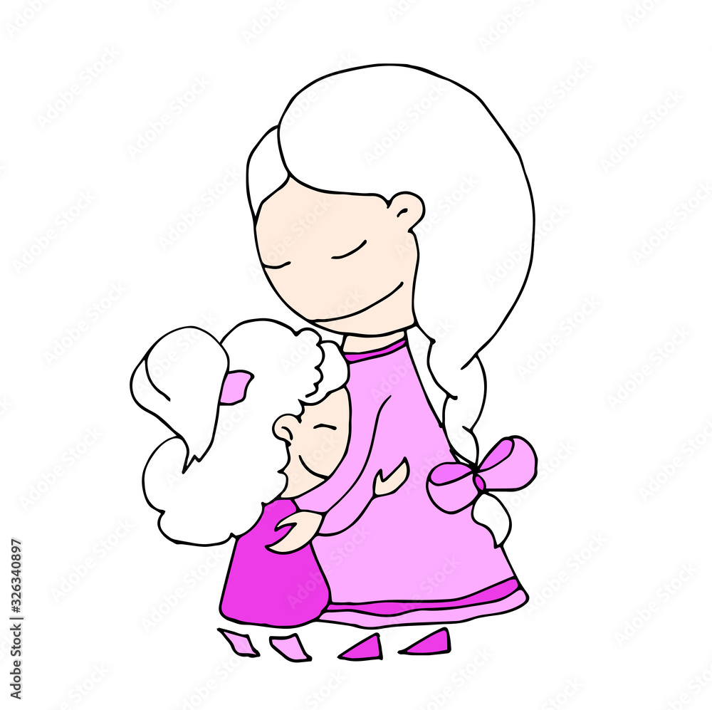Happy Mother's day. 8 March. Black and white cute cartoon hand drawing family isolated on white background. Vector illustration. Can be used for t-shirt print, fashion design, poster invitation card. Happy Mother's day. 8 March. Black and white cute cartoon hand drawing family isolated on white background. Vector illustration. Can be used for t-shirt print, fashion design, poster invitation card.