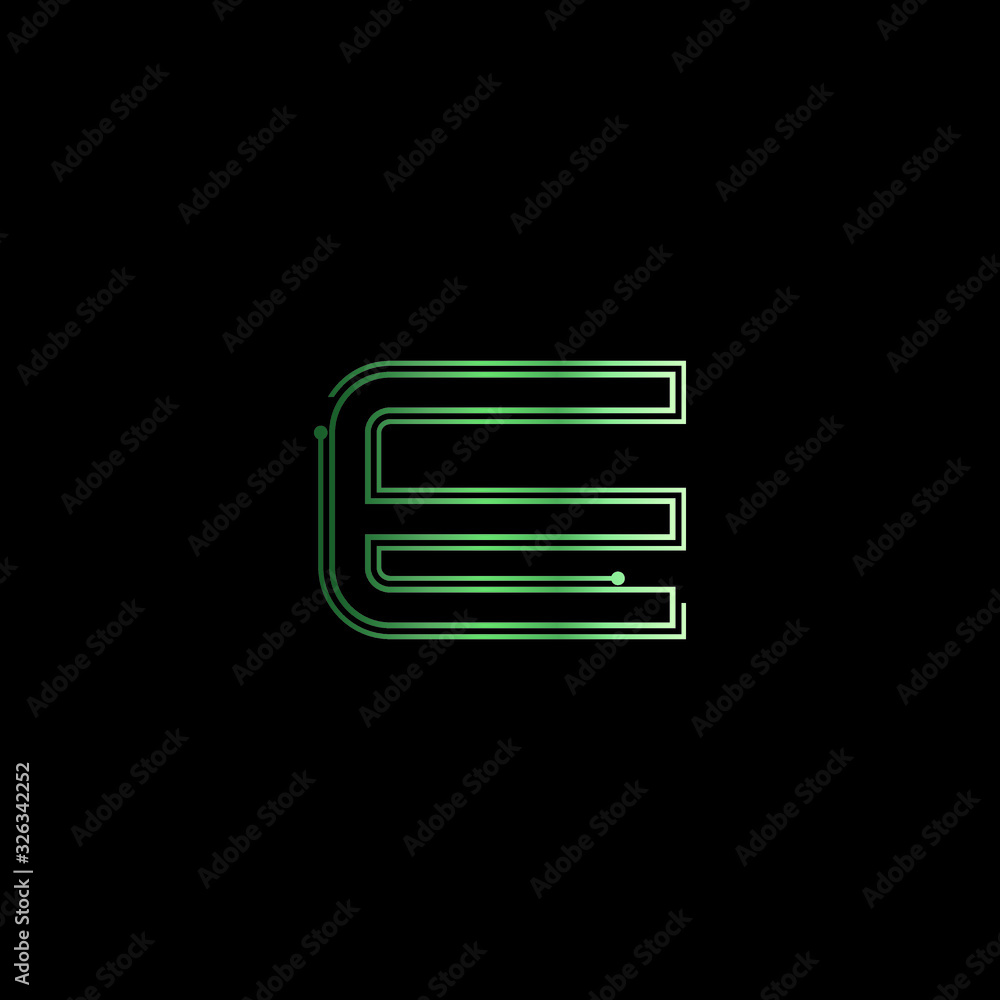 Letter E minimal logo icon design. Vector template graphic elements. Technology, digital interfaces, hardware and engineering concepts. Graphic made of circuits Letter E minimal logo icon design. Vector template graphic elements. Technology, digital interfaces, hardware and engineering concepts. Graphic made of circuits