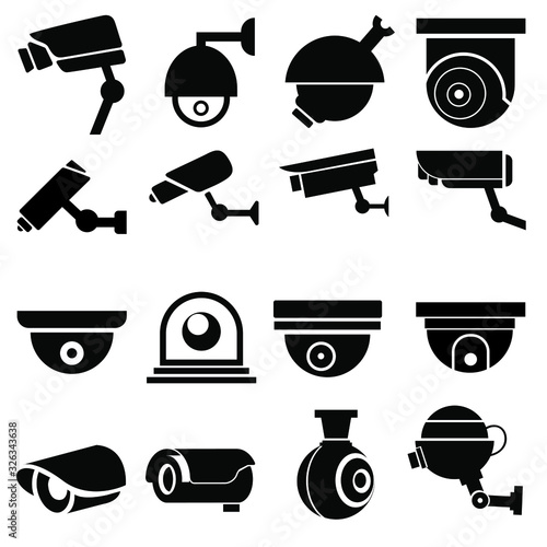  CCTV vector icon set. camera illustration sign collection. looking symbol. monitored logo.