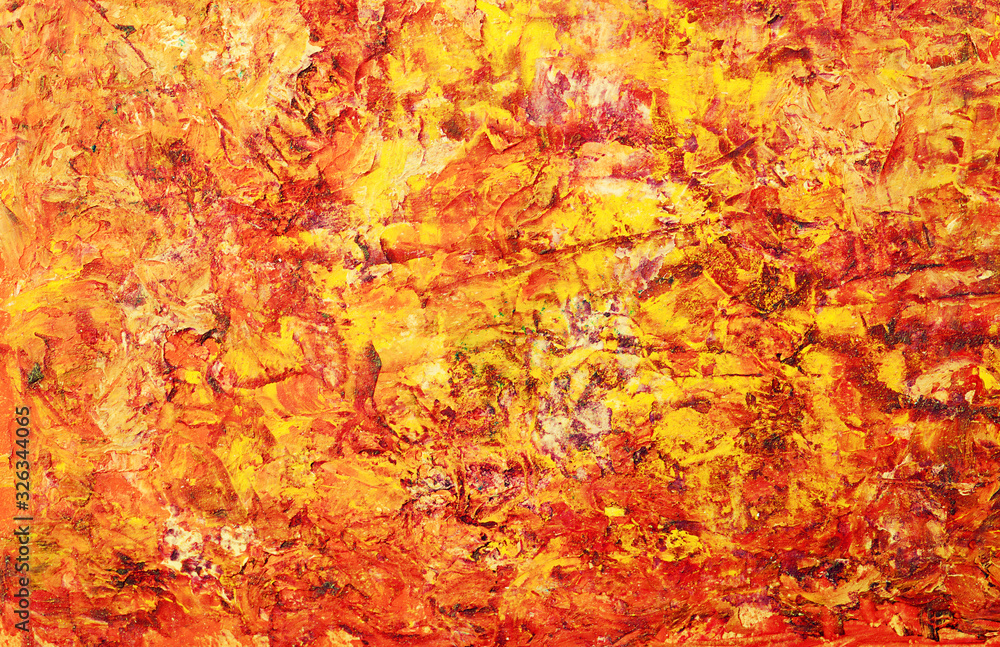Oil paint red yellow golden colour abstract background. Palette knife paint texture. Art concept.