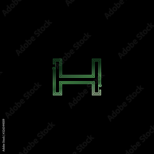 Letter H minimal logo icon design. Vector template graphic elements. Technology, digital interfaces, hardware and engineering concepts. Graphic made of circuits