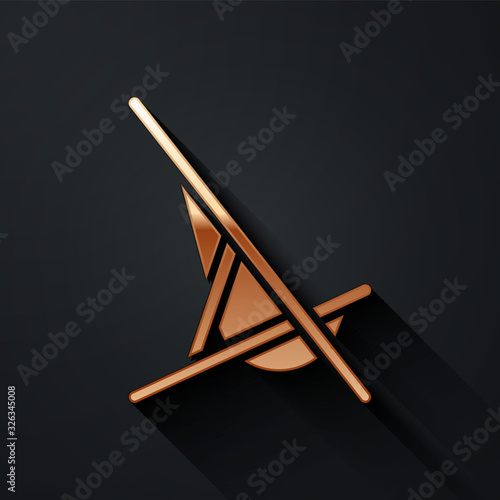 Gold Sunbed icon isolated on black background. Long shadow style. Vector Illustration
