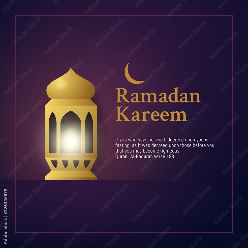 Ramadan Kareem poster background with mosque decoration and islamic traditional lantern lamp vector illustration.