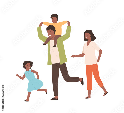 Smiling family playing having fun together vector flat illustration