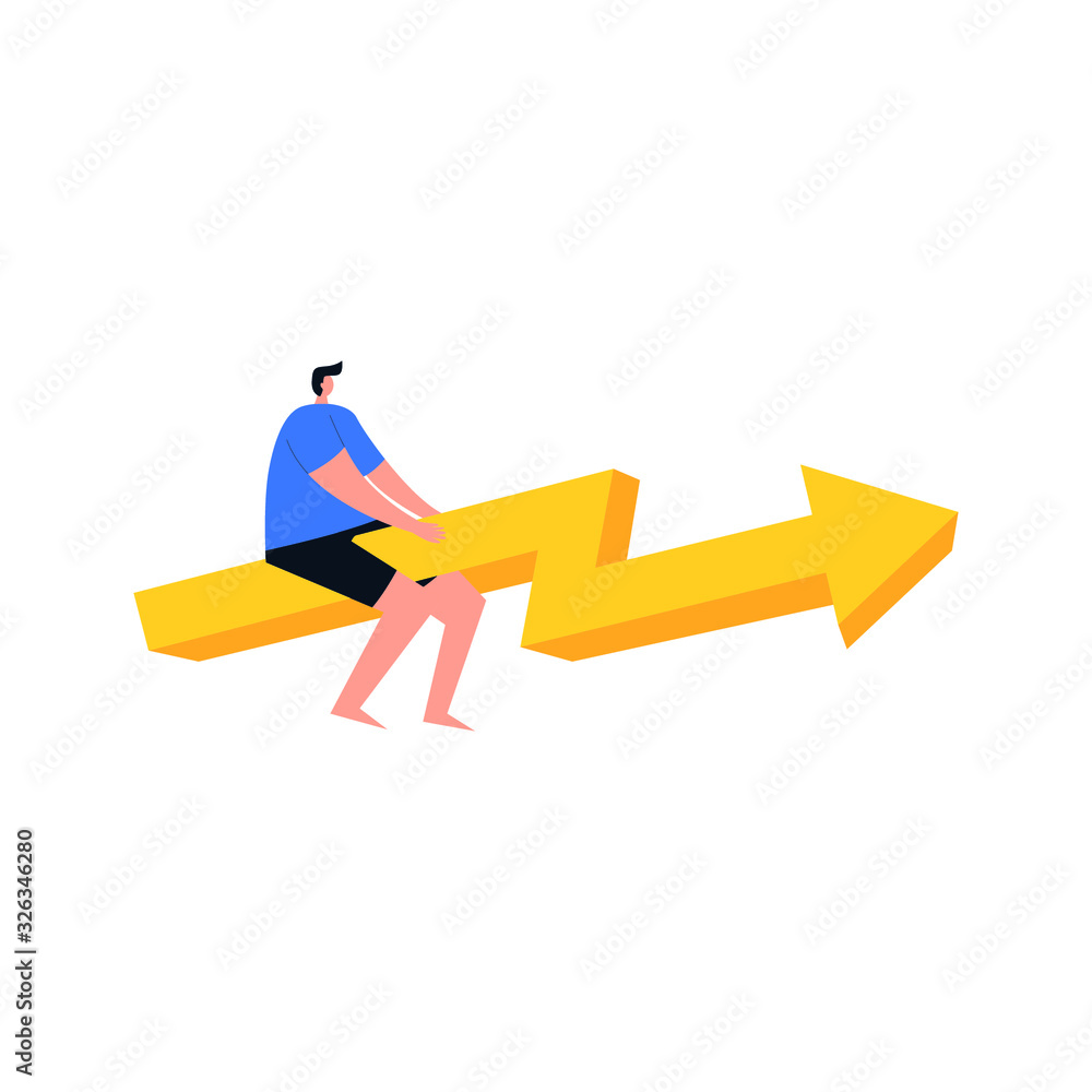 flat illustration of a person riding a business graph flat illustration of a person riding a business graph