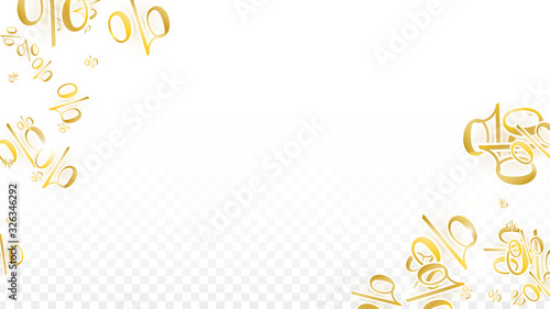 Luxury Vector Gold Percentage Sign Confetti on Transparent. Percent Sale Background. Business, Economics Print. Discount Illustration. Promotion Poster. Black Friday Banner. Special offer Template.