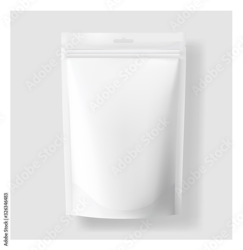 Pouch bag mockup on grey background. Vector illustration. Front view. Can be use for template your design, presentation, promo, ad. EPS10.	