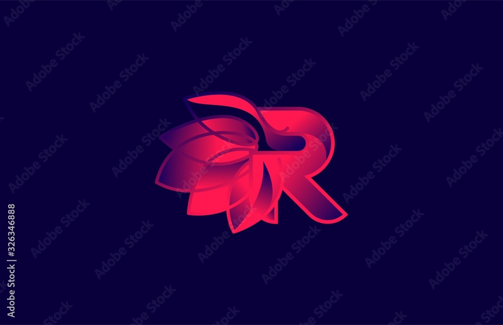 Initial Letter R Linked Creative Linear Lotus Logo Gradient