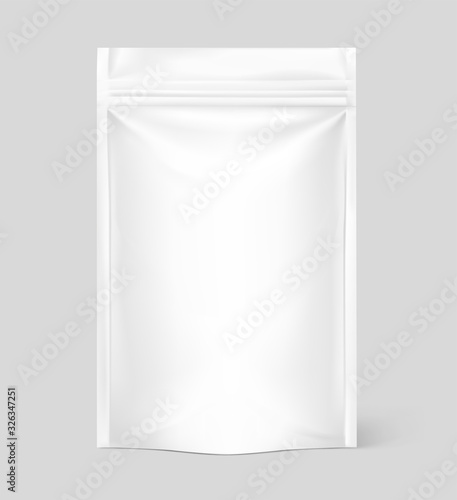 Pouch bag mockup on grey background. Vector illustration. Front view. Can be use for template your design, presentation, promo, ad. EPS10.	