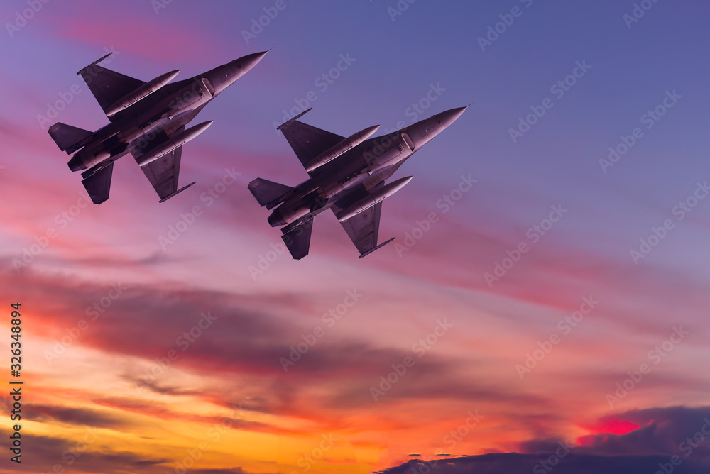 Army Show performant of air craft in air show with twilight sky background - obrazy, fototapety, plakaty 