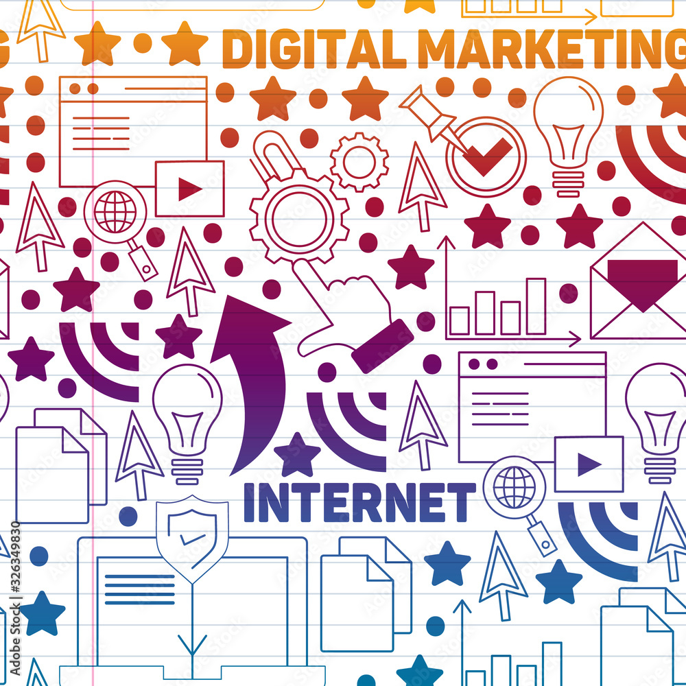 Digital marketing pattern with vector icons. Management, start up, business, internet technology. Digital marketing pattern with vector icons. Management, start up, business, internet technology.