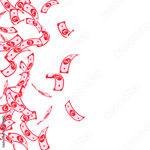 British pound notes falling. Floating GBP bills on